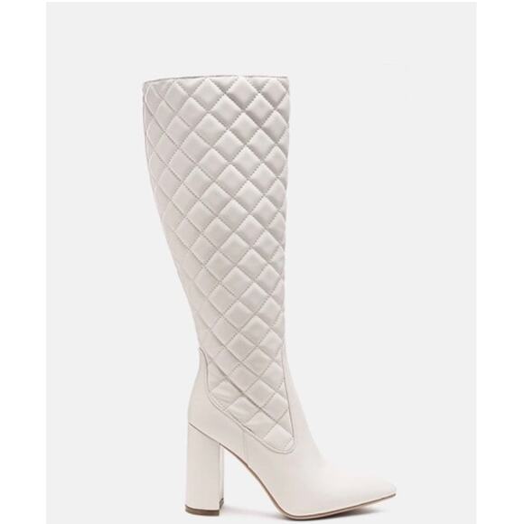 London Rag Womens Quilt Knee High Boots US Size 6 37 White Block Heel Boots New - Picture 11 of 12